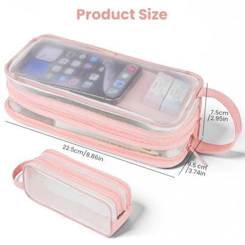 APXEL Clear Mesh Pencil Case Pink, 2 Compartment Pen Bag — view 2