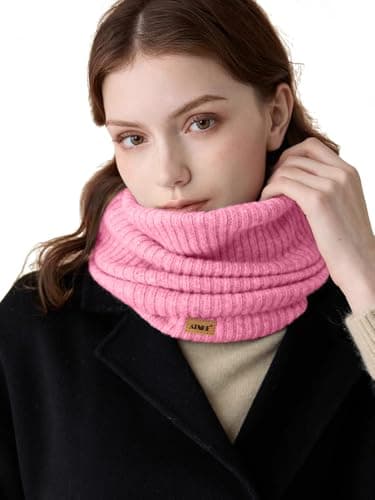 ATNKE Winter Warm Neck Gaiters Thicken Windproof Scarves Dust Face Mask Ski Circle Double Layer Fleece Lined Knit Scarf Gifts for Men and Women/Pink — view 6