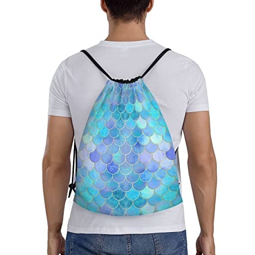 TOPUNY Starfish Coastal Wool printing Drawstring backpack bag, sports and fitness bag, Gold Mermaid Scale, M, Travel Backpacks — view 2
