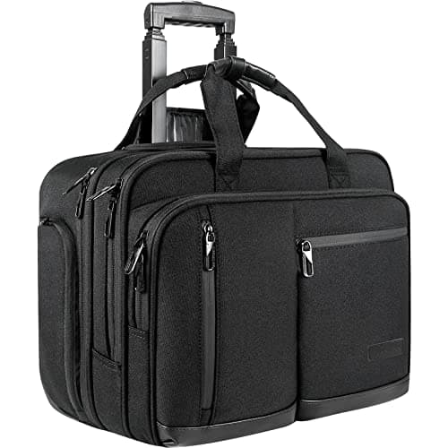 VANKEAN 17.3 Inch Rolling Laptop Bag for Men,Stylish Carry on Briefcase Laptop Case Water-Proof Overnight Rolling Computer Bag with RFID Pockets Laptop Bags for Travel/Work/School-Black