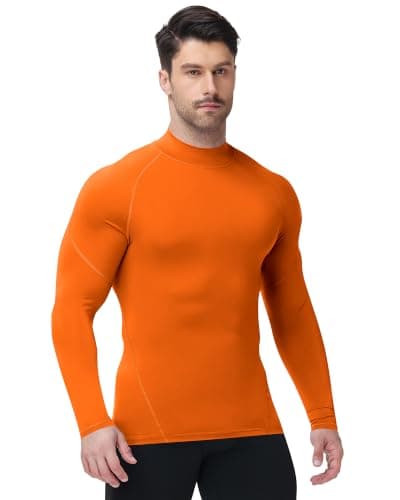 Runhit Orange Compression Shirt Men Long Sleeve Turtleneck, Quick Dry Running Base Layer Top Breathable Mesh Muscle Fit Tshirt for Cycling Fishing Workout Training M — view 2