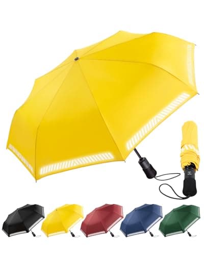 Chakipee Umbrella Windproof Strong Compact Travel Yellow Pocket Automatic Reflective Safety Strip Folding Outdoor for Rain Inverted Umbrellas for Men and Women 8 Ribs Double Canopy Portable