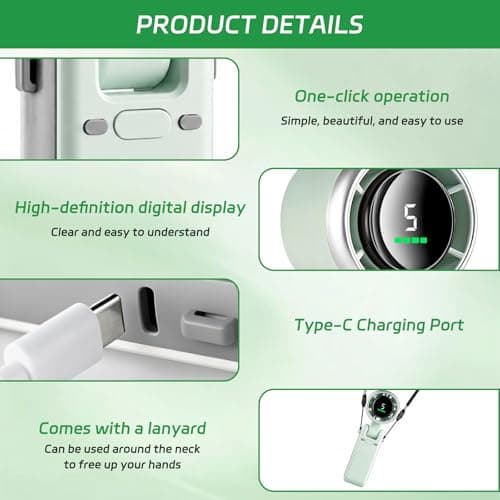 Portable Handheld Fan, Mini Fan Powerful 5 Speeds High 2400mAh 180°Foldable USB Rechargeable Personal Hand Fan Blow Cold Air, Battery Operated Travel Essentials, Holiday Gifts for Women, Men Green — view 3