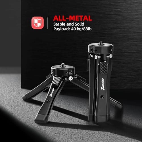 Zeadio Heavy Duty Mini Metal Tripod Stand - Universal Small Table Tripod for Camera, Gimbal, Action Cam, Camcorder, Microphone, LED Light, etc(40kg/88lb Load) — view 2