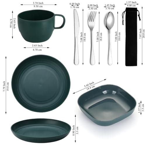 Camping utensils set, ReaNea Camping Plates And Bowls Set With Coffee Mug, Travel Cutlery Set Include Spoon, Fork, Knife for Home, Poolside, Outdoor, Picnic, Camp — view 2