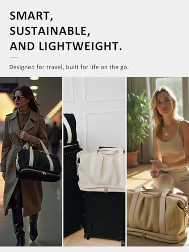 MOIY Water roof Gym Bag for Women with Shoe Compartment, Weekender Bags for Women Travel, Carry on Bags for Airplane, Neoprene Travel Bag, Yoga mat Bag, Beige, Duffle Bag with Detachable Strap — view 3