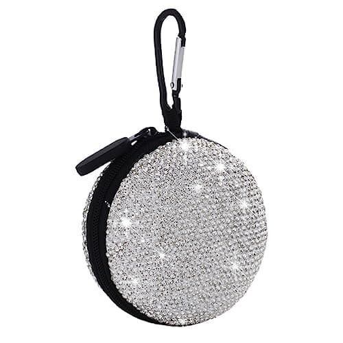 Hemobllo Earphone Case - Earbuds Case Rhinestone Earphone Carrying EVA Earbuds Storage with Carabiner Small Headphone Pouch Travel Organiser Bag for USB Cable