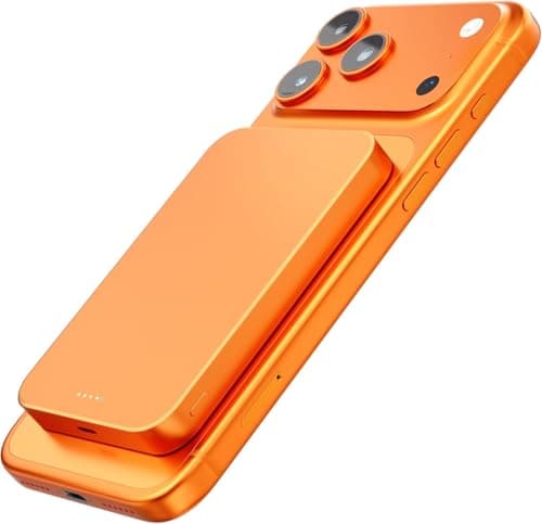 Kstime Magnetic Power Bank, 10000mAh 14mm Ultra Thin Titanium Design PD20W Wireless Portable Charger with USB-C Input and Output Compatible with iPhone 17/16/15/14/13/12 Series (Orange)