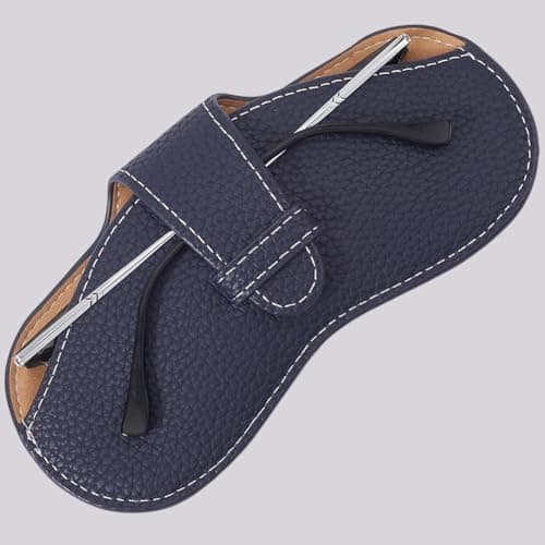 CREATCABIN Leather Sunglasses Case Portable Slim Glasses Case Bag Lightweight Travel Eyeglasses Holder Pouch Cover with Soft Cleaning Cloth for Women Men Holiday Vacation 6.9x3.4 Inch Prussian Blue — view 6