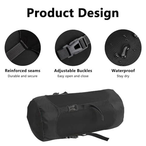 Compression Stuff Sack Lightweight Sleeping Bag Compression Sack Waterproof Storage Bag for Camping Outdoor Hiking Backpacking Travelling (Black, M) — view 4