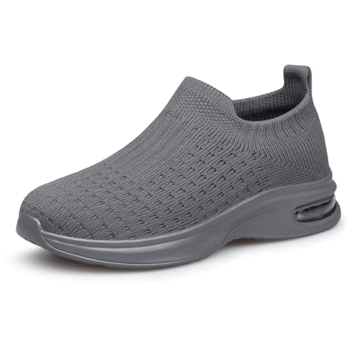 Raoendis Kids Sneakers Boys Girls Trainers Slip on Running Shoes, Fashion Breathable Sports Shoes Outdoor Indoor School Trainers for Big Kid Grey Size 4