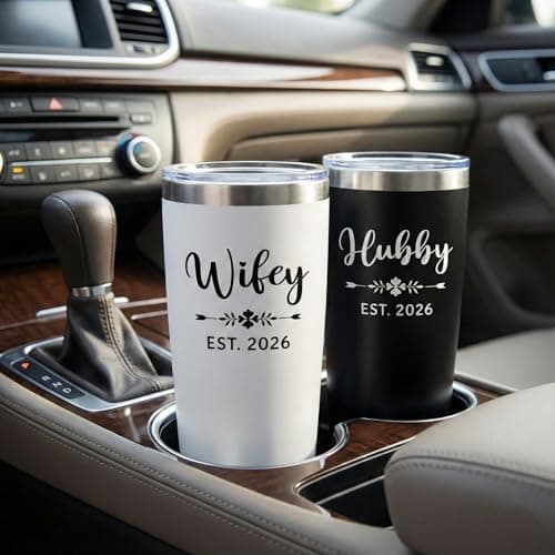 Mr and Mrs 2026 Tumbler Set of 2 - Wifey and Hubby EST 2026 Wedding Gifts for Couples - 20oz Vacuum Insulated Stainless Steel Travel Mug for Bride and Groom - Engagement, Anniversary, Honeymoon Gift — view 6