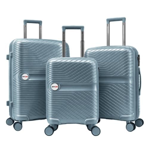 RYDR 3 Piece Suitcase Set PP Hard Shell Luggage Set with Wheels — 20” Cabin Carry On, 24” Medium & 28” Large Suitcases, Lightweight Hand Luggage with TSA-Style Lock & Spinner Wheels (Cool Blue)