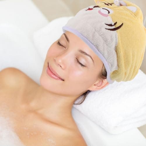 Operitacx Cute Cartoon Tiger Coral Fleece Hair Drying Cap Super Absorbent Quick Dry Hair Towel Wrap for Women Bath Shower Travel — view 5