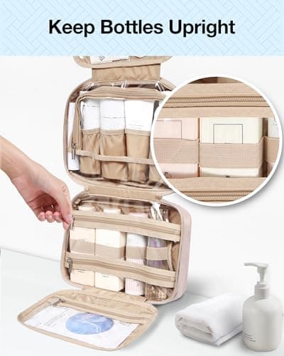 BAGSMART Toiletry Bag Hanging Travel Makeup Organizer with TSA Approved Transparent Cosmetic Bag Makeup Bag for Full Sized Toiletries, Medium-Pink — view 5