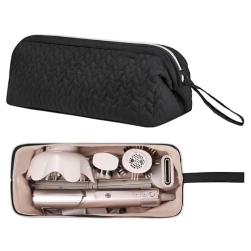 Hair Dryer Travel Bag, Heat Resistant Hair Tool Organiser, Portable Hair Dryer Storage Case for Straightener and Curling Iron, Hanging Travel Beauty Organiser (Black)