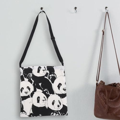 Ciieeo Canvas Tote Bag Panda Pattern Large Capacity Shoulder Shopper with Double Layers for Casual Grocery and Travel Carry Style — view 2
