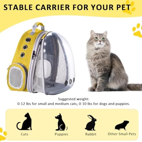 ZHUIYIWIN Cat Carrier Backpack, Expandable Cat Carrier Backpack, Ventilated Cat Bubble Backpack for Pet, Pet Carrier for Travel Hiking Walking Camping (Yellow, Front Extension) — view 3
