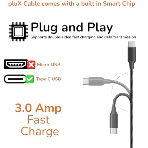 pluX USB C Charger Cable 2M for Amazon Kindle 11th / Kids 2022, Paperwhite11th 2021, NewFire Max 11 2023, HD10 10Plus 9th-13th Gen, Fire 7/HD 8 8Plus 2022 Tablet, Nylon Braided Cord — view 6