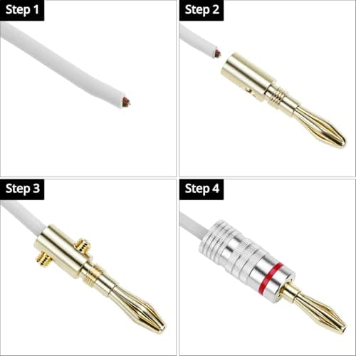 QWORK® 8 Pack 4mm Banana Plugs, Gold Plated Copper Speaker Connectors with Aluminum Shell for Home Cinema, Amplifier & Receiver — view 4