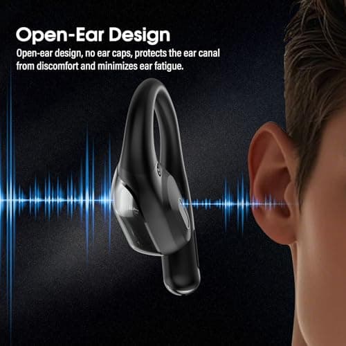 Open Ear Headphones Bluetooth 6.0, 45Hrs Wireless Sports Earbuds with Wide Area Tap, Secure Fit Ear Hook, IPX7 Waterproof Earphones for Gym, Running, Office, Immersive Stereo & ENC Calls, Black — view 5