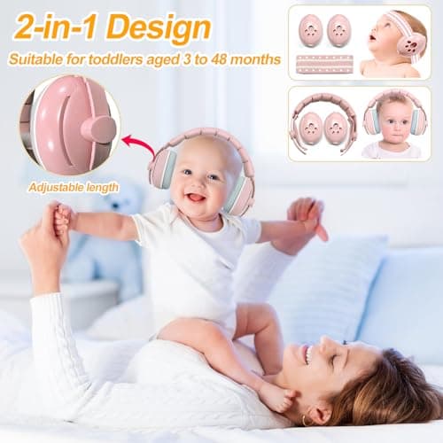 BITOWO 2 in 1 Newborn Baby Ear Defenders 0-3 3-6 6-12 12-18 Months Age 2 3 4 Toddler Kids Children for Plane Flying Noise Cancelling Toddler Baby Headphones Ear Muffs for Noise Airplane Travel Pink — view 2