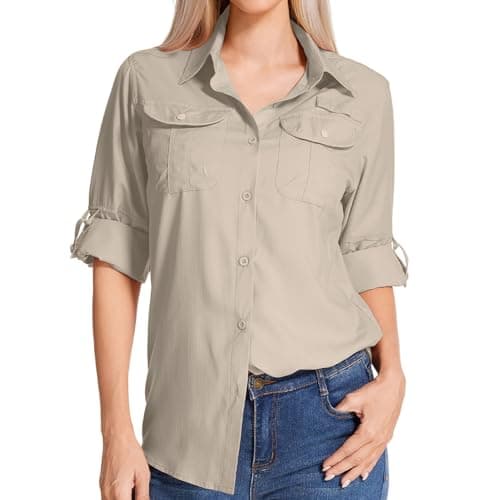 Peysuck Women's Safari Shirts, UPF 50 Sun UV Protection Light Khaki