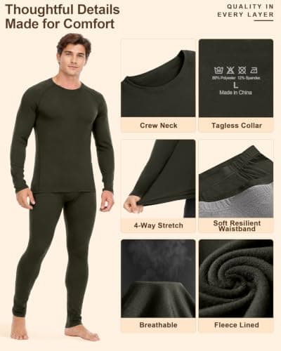 Roadbox Men's Thermal Underwear Set, Fleece Lined Base Layer Long Johns — view 4