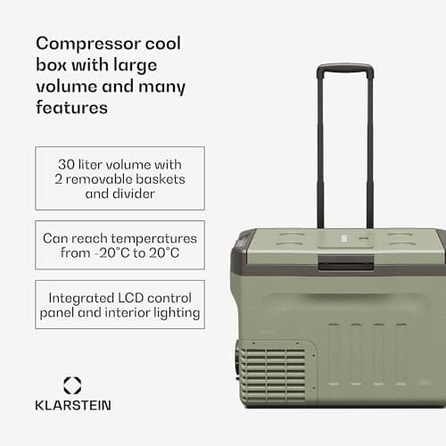 Klarstein PolarForce 30L Cool Box - Portable Electric Cooler with Compressor, LCD Control, Dual Power (12V/230V), -20°C to 20°C, Off-Road Wheels, Battery Protection, for Camping & Road Trips, Freezer — view 2
