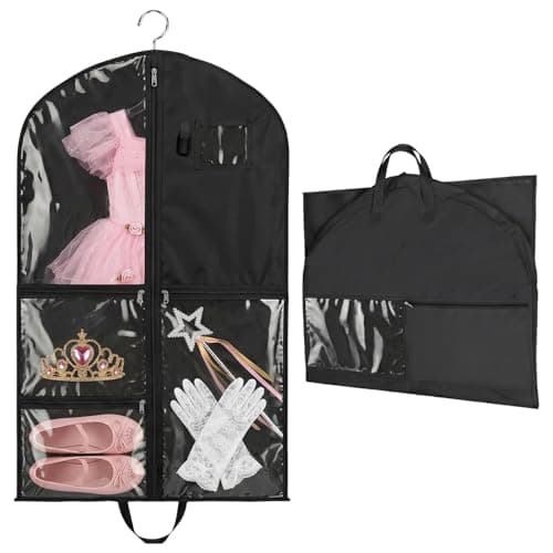 Dance Costume Bag, Foldable Garment Bag with Hanging Dress Storage, Waterproof Clothes Cover with 3 Zipper Pockets and ID Slot for Kids, Women and Travel Competitions, Oxford Cloth