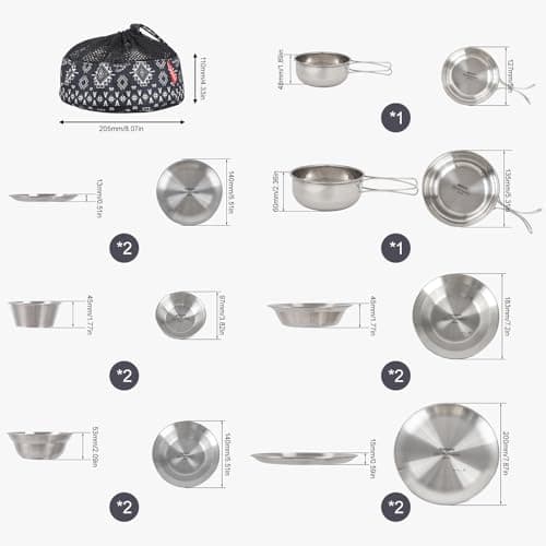 CHSEEO 12 PCS Stainless Steel Camping Plates and Bowls Set, Camping Mess Kits, Tableware Set with Bowls, Plates & Portable Carry Bag, Lightweight Package Perfect for Camping, Hiking, Picnic and Travel — view 4