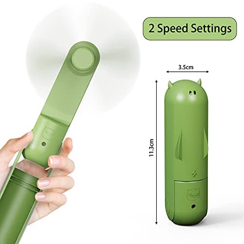 Hand Held Fan, Portable USB Rechargeable Mini Handheld Cooling Device, Folding Design, Battery Driven With Mobile Power Supply for Home Travel Outdoor (Green) — view 2