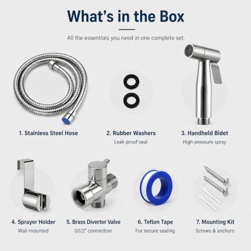 Handheld Bidet Sprayer Kit, Stainless Steel Toilet Bidet Shower with T-Valve Adapter & Hose, Portable Bidets Sprayer Kit Easy Install Shattaf for Toilet Cleaning Pet Bath Personal Hygiene — view 4