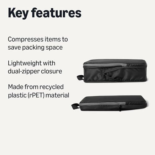 Amazon Essentials Ultralight Compression Packing Cubes, Recycled Fabric, 2 Zippers, 6-Pack, Black, for Suitcases or Backpacks — view 2