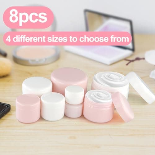 8 Pcs Cosmetic Sample Jars,Empty Plastic Cosmetic Jar,Small Travel Cream Pot 10ml/30ml/50ml/100ml,with Spatulas and Labels,for Cream,Make-Up Sample Storage — view 6