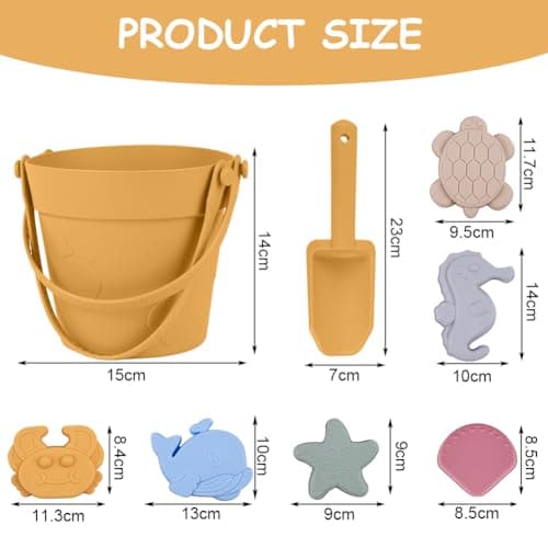 HOTUT Sand Toys for Kids, 8 Pack Silicone Sand Toy with Foldable Bucket, Shovel and Moulds, Summer Beach Toys for Kids, Beach Toy for Sandbox and Beach — view 2
