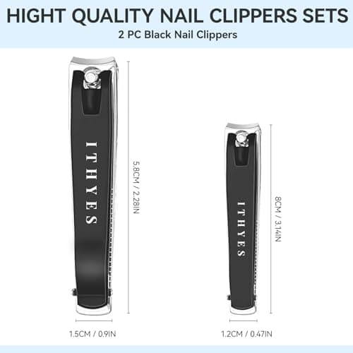 Ithyes Nail Clippers Nail Cutter Set Toenail Fingernail Clippers Kit for Thick Nails Stainless Steel Sharp Sturdy Trimmer for Men & Women, Set of 2 Black-siliver — view 6