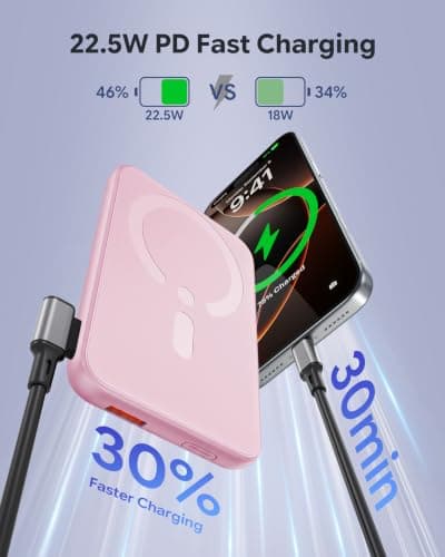 For MagSafe Power Bank, 12000mAh Portable Charger 22.5W with Stand, Pink — view 4