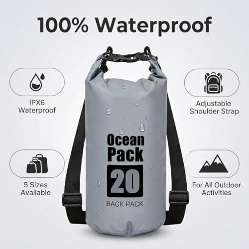RONGZUBAT 15L Large Waterproof Dry Bag with Shoulder Strap, Roll Top Dry Sack for Outdoor Gear, Waterproof Bag for Kayaking, Boating, Paddle Boarding, Camping, Beach, Fishing and Travel - Grey — view 6