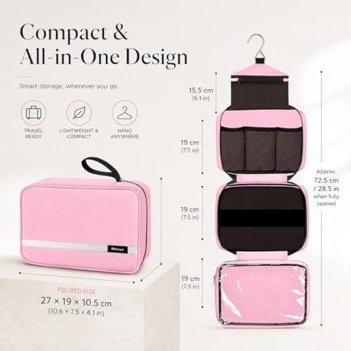Maliton Hanging Toiletry Bag, Waterproof Foldable Wash Bag (Pink) — view 2