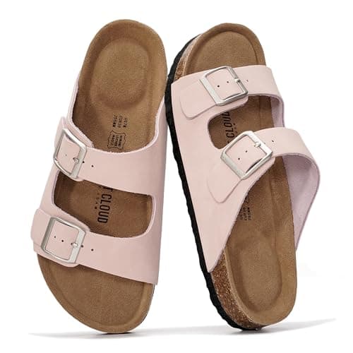 Project Cloud Genuine Leather Flat Sandals Women 2025 Beach Essentials Womens Sandals Memory Foam Vacation Essentials Slides for Women Footwear (Venita), Baby Pink Leather, 6 UK