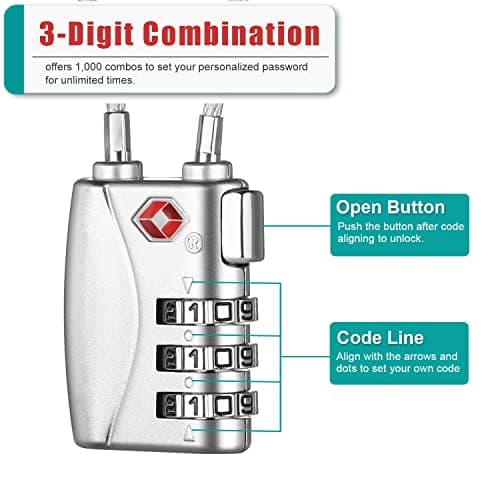 ZHEGE Luggage Padlocks TSA Approved, Flexible Cable Travel Locks,Silver, 2P — view 3