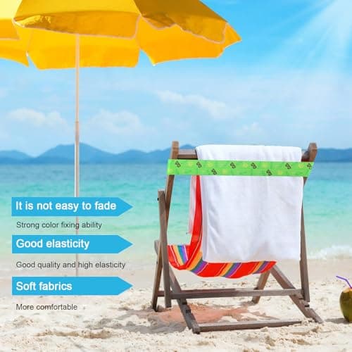 Weniubit 5 Pcs Towel Bands for Beach, Elastic Bands for Sunbed Towel, Windproof Sun Lounger Straps for Sun Loungers Pool Beach Chairs (40cm×5cm,Colorful) — view 3