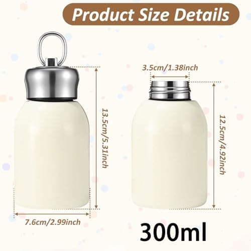Mini Thermal Flask - 300ml Stainless Steel Leak-Proof Portable - Vacuum Insulated Water Bottle, Travel Coffee Bottle with Handle and Anti-Slip Base, for Hot and Cold Drinks, Travel, Camping, Hiking — view 2