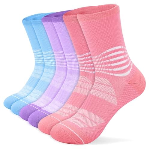 IRAMY Ankle Compression Socks for Women Men Plantar Fasciitis Relief 3 Pairs Cushioned Athletic Running Socks(Pink + Purple + Light Blue XL)