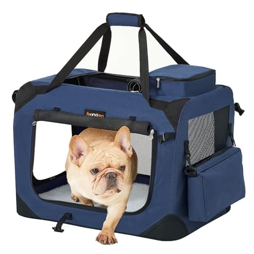 Feandrea Foldable Pet Carrier Bag, Portable Dog Travel Crate, Soft Sided Dog Cat Pet Travel Carrier Large Dog Crate for Car with Breathable Mesh and Storage Pockets, 60 x 42 x 42 cm, Dark Blue PDC60Z