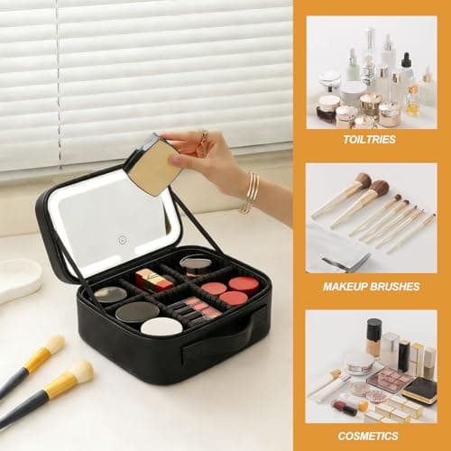 Travel Makeup Bag with LED Mirror, 3 Light Modes Light Up Vanity Case — view 4