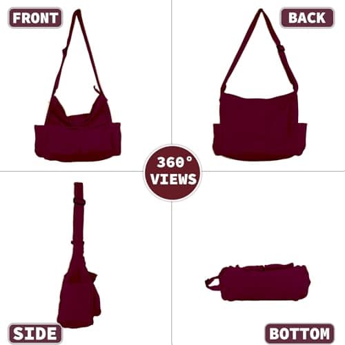 Canvas Messenger Bag Large Hobo Crossbody Bag with Multiple Pockets Casual Shoulder Tote Bag for Women and Men, D Red, L — view 3