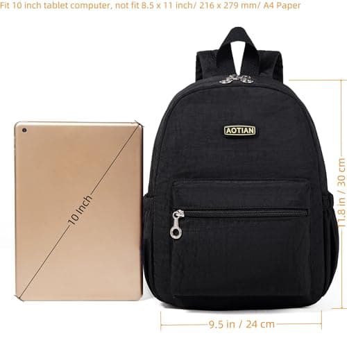 AOTIAN Mini Backpack for Women, Durable Nylon Small Daypack, Black — view 3