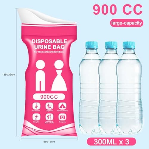 SZWLJ 6-Pack 900CC Pink Disposable Urine Bags for Camping Essentials — view 2